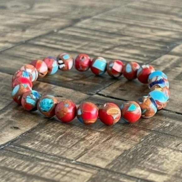 8mm Imperial Jasper Stretch Bead Bracelet - Picture 2 of 5